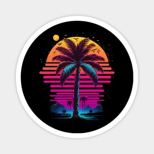 Synthwave Glitch Island Sunset T-shirt Magnet